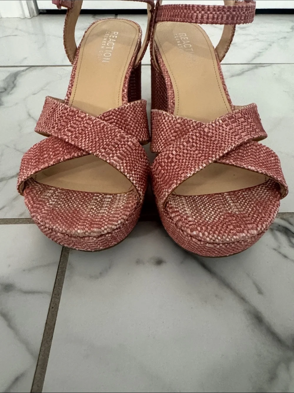 Kenneth Cole Reeva Pink Platform Sandals with Ankle Strap Sz 7
